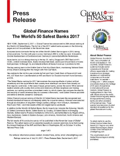 global finance worlds safest banks